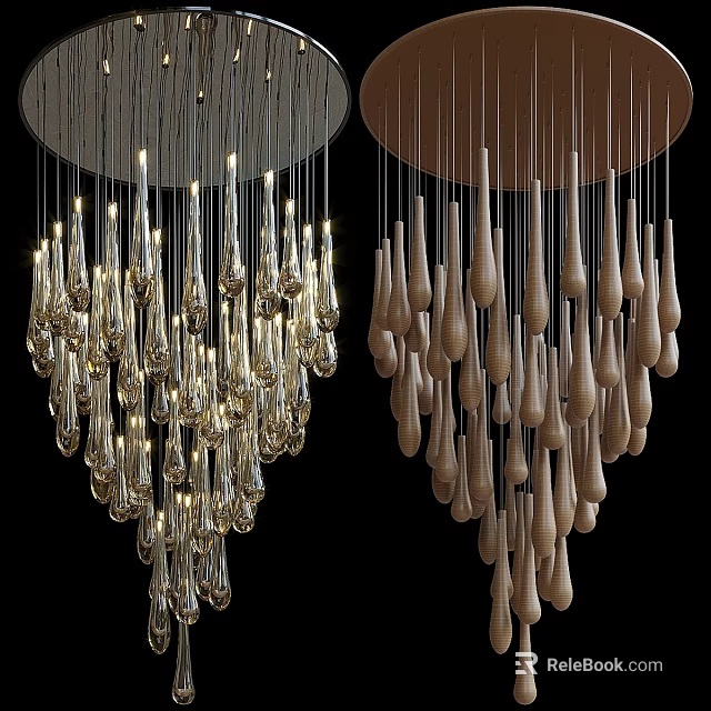 Elegant Modern Chandeliers With Crystal And Wooden Hanging Teardrop Pendant Design 3d model 