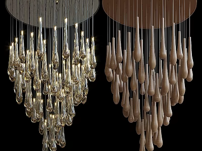 Elegant Modern Chandeliers With Crystal And Wooden Hanging Teardrop Pendant Design 3d model