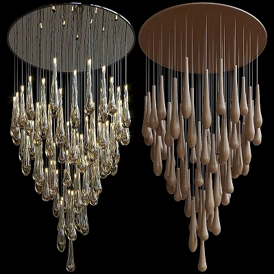 Elegant Modern Chandeliers With Crystal And Wooden Hanging Teardrop Pendant Design 3d model