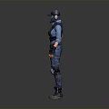 Tactical Game Character With Blue Outfit Yellow Emblem Helmet Mask And Gear