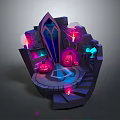 Mystic Altar Scene With Glowing Lanterns Stairs And Purple Architecture