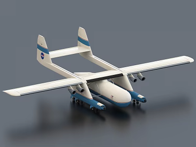 Blue And White Twin Fuselage Airplane Model With NASA Logo And Landing Gear 3d model