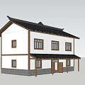 Traditional Rural Self built House With Two story White Walls Black Roof And Wooden Frames