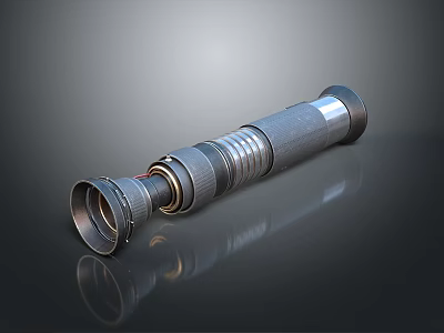 Futuristic Cylindrical Metal Weapon With Circular Rings Shiny Reflective Surface And Hollow Tip 3d model