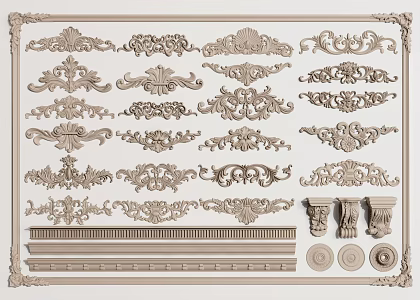 European-style carved plaster carved disc carved plaster lines 3d model