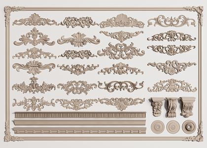 European-style carved plaster carved disc carved plaster lines 3d model