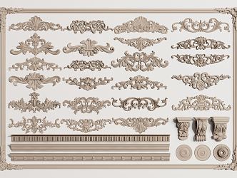 European-style carved plaster carved disc carved plaster lines 3d model