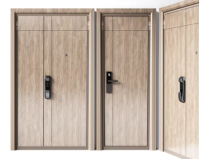 Security Door With Light Wood Texture Modern Design And Different Lock Systems 3d model