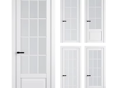 White Hinged Interior Doors With Glass Grid Panes And Modern Design Styles 3d model