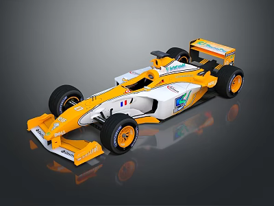 Yellow and White Race Car with Aerodynamic Design Large Wheels and Rear Wing 3d model