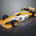 Yellow and White Race Car with Aerodynamic Design Large Wheels and Rear Wing