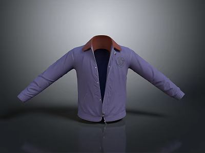 Stylish Purple Jacket With Brown Collar Long Sleeves Front Zipper And Chest Logo 3d model