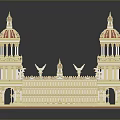 Ornate Building Model With Red Gold Domes Green Decorations And White Structure
