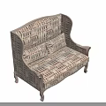 Beige Brown Patterned Three-Seater Sofa With Wooden Frame And Matching Accent Pillows