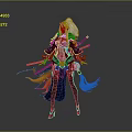 Anime Style Woman With White Long Hair Fox Tails Swords And Purple Orange Outfit