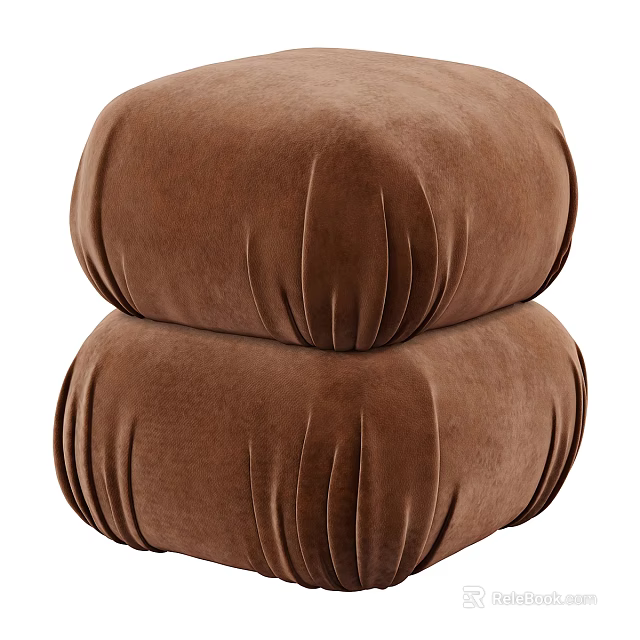 Brown Velvet Ottoman with Stacked Pleated Cushions for Modern Living Room 3d model 