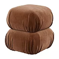 Brown Velvet Ottoman with Stacked Pleated Cushions for Modern Living Room