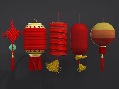 Traditional Chinese Red Lanterns With Various Styles Tassels And Festive Designs 3d model
