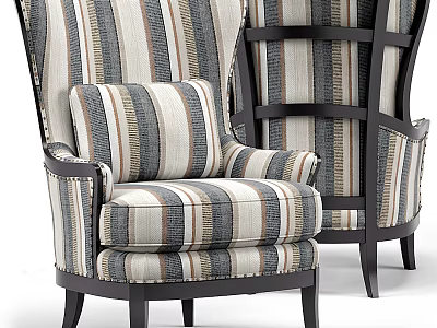 Single Sofa with Striped Upholstery Wooden Frame and Comfortable Decorative Cushion 3d model