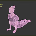 Woman Practicing Yoga Pose In Gray Athletic Outfit On Smooth Dark Floor