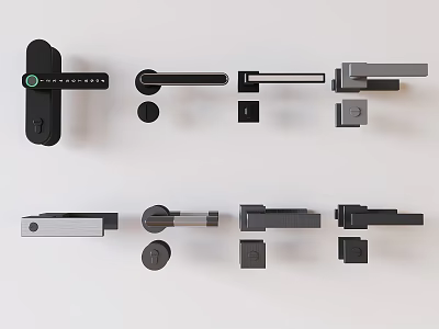 Modern Door Handles With Various Lever Designs And Functional Lock Components 3d model
