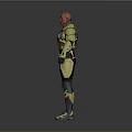 Futuristic Sci Fi Character With Red Head Yellow Armor And Brown Vest