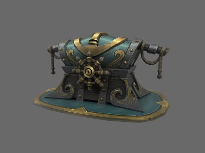 Ornate Sculpted Chest With Teal Gold Accents And Curved Decorative Patterns 3d model
