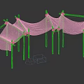 Three Simple Tents Made With Natural Wooden Sticks And Light Colored Fabric