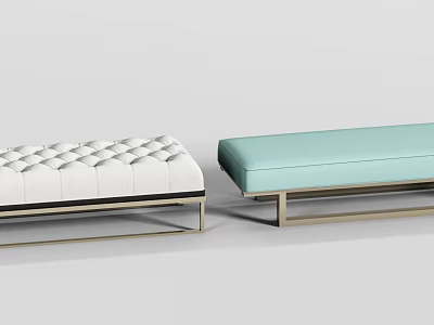 Modern White And Light Blue Tufted Ottomans With Metal Frame For Home Decor 3d model