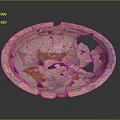 Broken Bowl Sculpture With Cracked Design And Beige Blue Brown Decorative Patterns