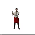 Man Wearing White Shirt Tie And Red Apron Holding Silver Shaker On Light Brown Background