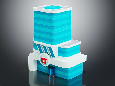 Modern Blue And White Commercial Mall Complex With Stacked Glass Facade And Multi Storey Design 3d model