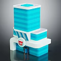 Modern Blue And White Commercial Mall Complex With Stacked Glass Facade And Multi Storey Design