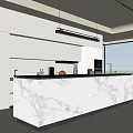 Modern Kitchen Interior With White Cabinets Marble Island Hanging Lights And Large Window View
