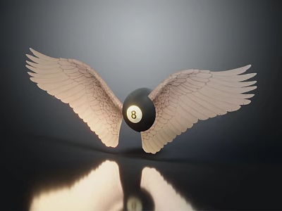 Decorative Wall Decor With 8 Ball And Angelic Wings Art Piece 3d model