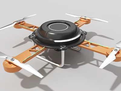 Industrial Drone Equipment With Four Propellers Orange Frame And Black Top 3d model