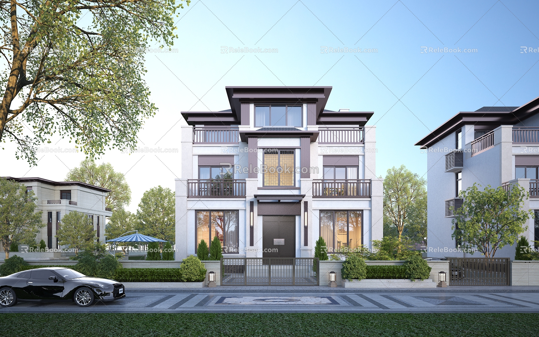 New Chinese Style Villa Villa 3d model