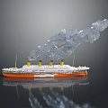 Ship With White And Orange Hull Three Yellow Funnels Emitting Gray Smoke And Water Reflection