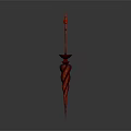 Red Elaborate Ornamental Weapon Showcasing Spiral Design and Pointed Tip Structure 3d model