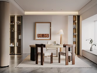 Quiet Study Desk Chair Chandelier Single Chair Potted Bookcase 3d model