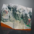Stone Mountain Model With Wood Base And Red Markers On Rock Surface