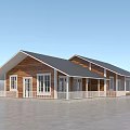Single Story Detached House Exterior With Wooden Siding Dark Roof Porch And Windows
