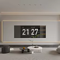 Modern Minimalist Living Dining Room Interior Design With Wall Clock Sofa And Coffee Tables