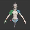 Game and Movie Character With Pinkish Hair Green Blue Top And Colorful Waist Decorations