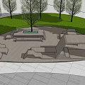 Modern Outdoor Leisure Chairs On Circular Platform With Green Grass Surroundings