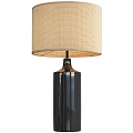 Modern Black Ceramic Cylindrical Table Lamp With Beige Woven Round Shade 3d model