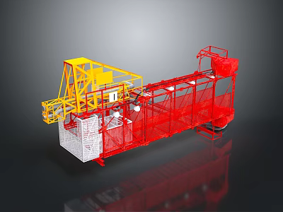 Red And Yellow Industrial Mechanical Structure 3D Model With Frame Components 3d model
