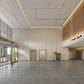 Elegant Hotel Lobby Interior Design With Wooden Accent Wall Gray Flooring And Green Plants