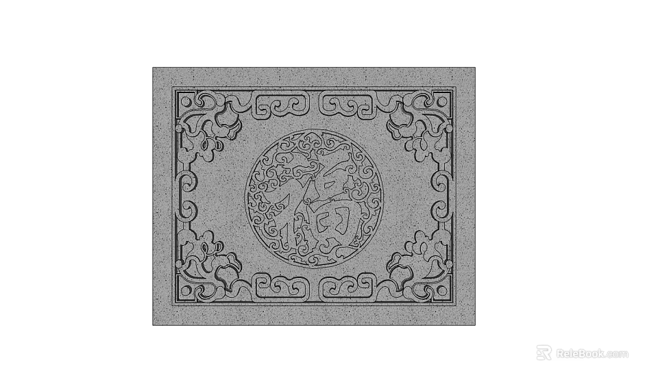 Traditional Chinese Style Floor Tile With Intricate Pattern And Fu Character 3d model 