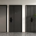 Three Modern Dark Security Doors Featuring Stylish Handles And Panel Designs 3d model